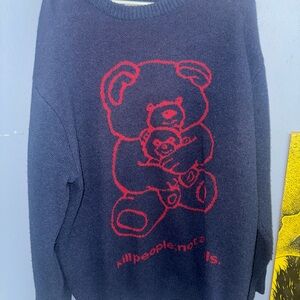 Navy Blue Sweater with Red Bear Design